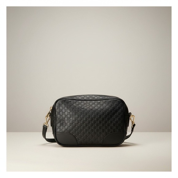 Gucci Handbags - Gucci Black Micro GG Bee Bag Leather Crossbody 449413 520981